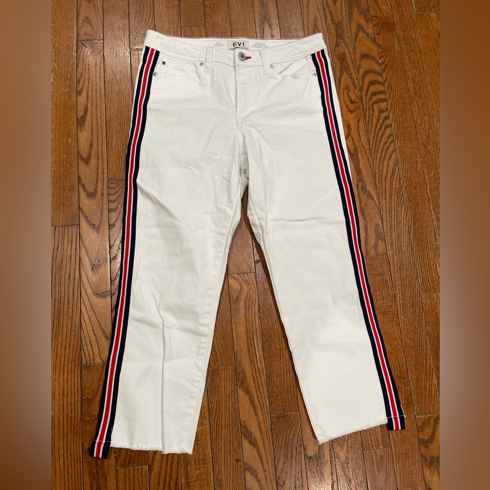 Women's White Pants with Striped Detail
